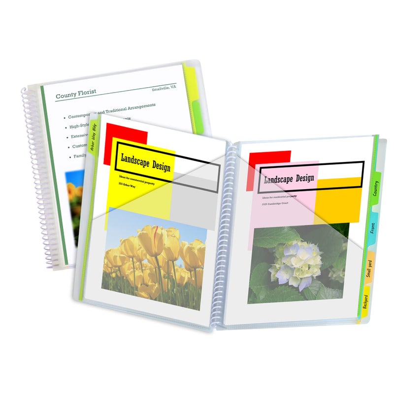 C-Line 10-Pocket Poly Portfolio with Write-on Tabs, Spiral-Bound, 5-Tab, Clear with Assorted Color Tabs, 1 Each (33650) - Image 3